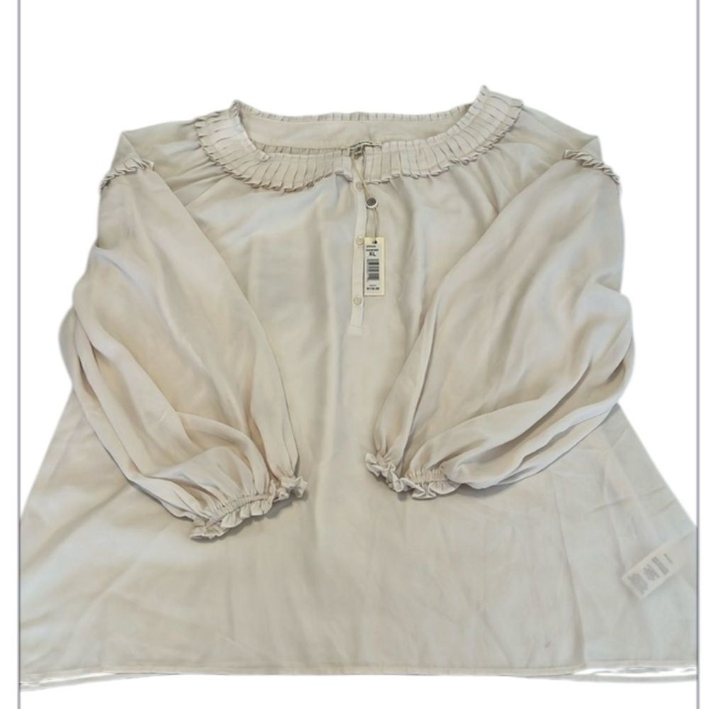 Max Studio Light Beige Blouse with Ruffled Neckline